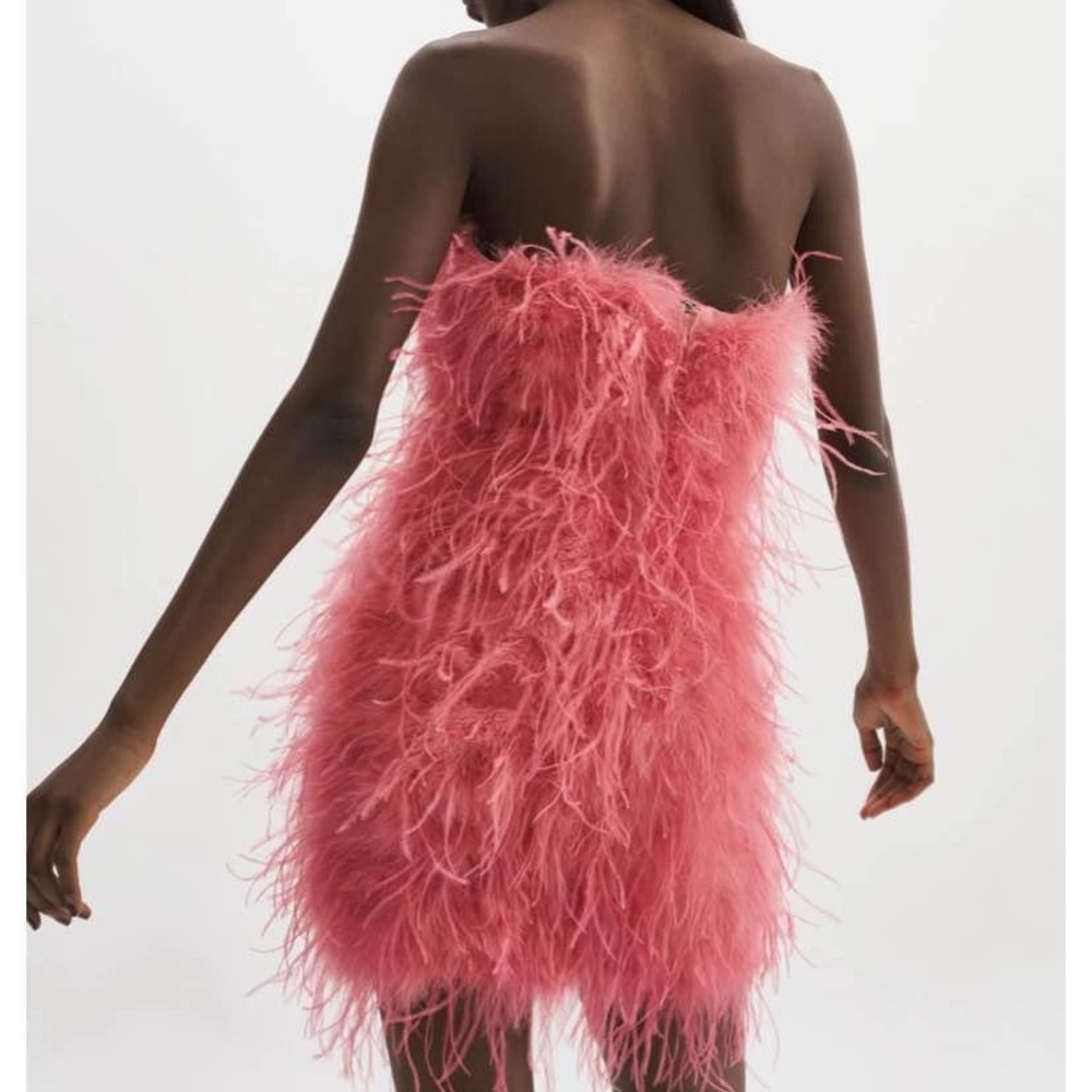 Chic Strapless Feathered Dress in Pink